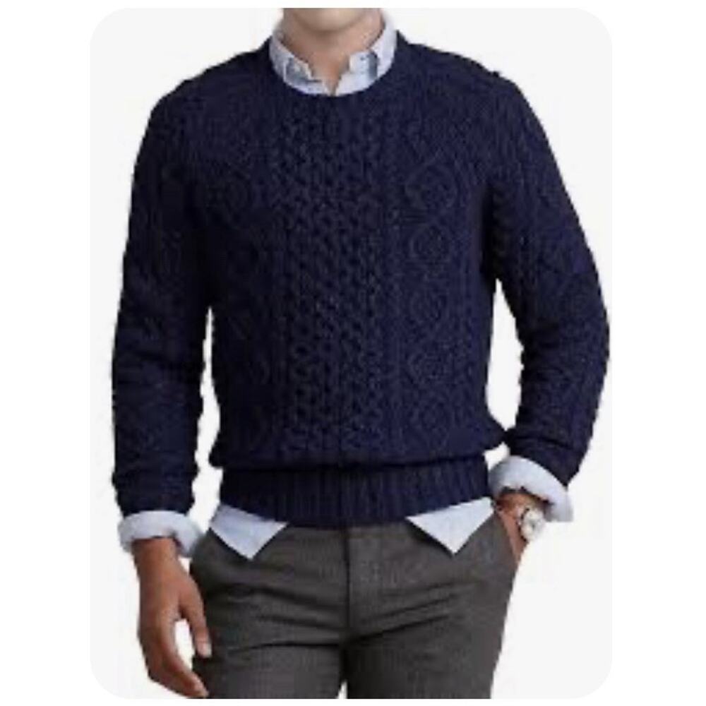 Vtg Dickie Walker Natural Cable Knit Men's Navy Sweater Sz XL Coastal Preppy